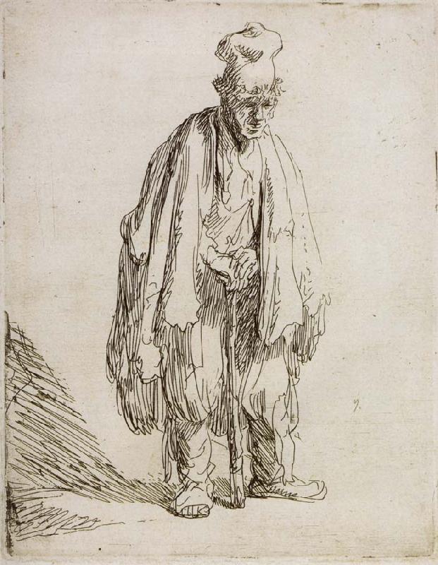 REMBRANDT Harmenszoon van Rijn Beggar in a high cap,Standing and Leaning on a stick oil painting picture